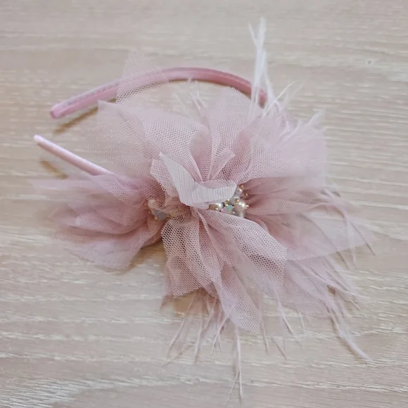 Handmade Pink Feathered Kids Headband - Picture 1 of 3